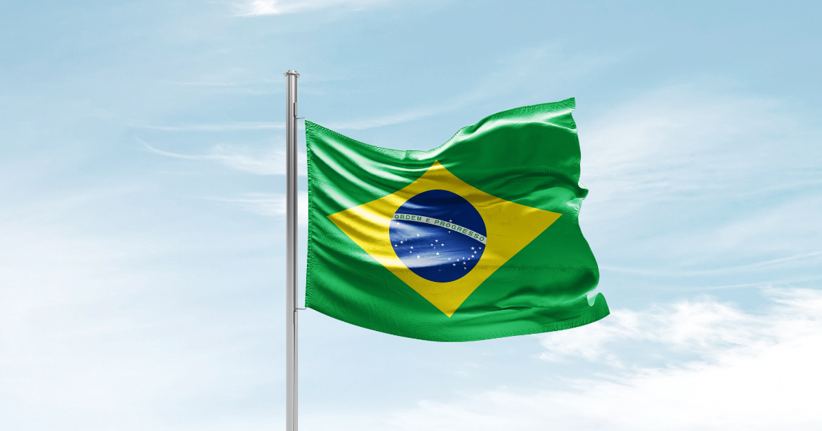 The national flag of Brazil waving in the wind.