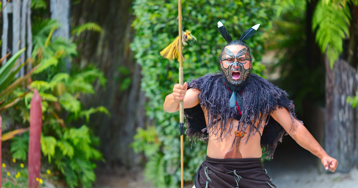 Maori tribes traditional greeting show. Vicinity of Rotorua town. The Maori are the indigenous Polynesian people of New Zealand.