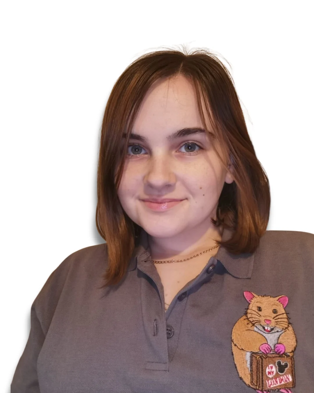 Megan Hierons in Holiday Hamster polo shirt