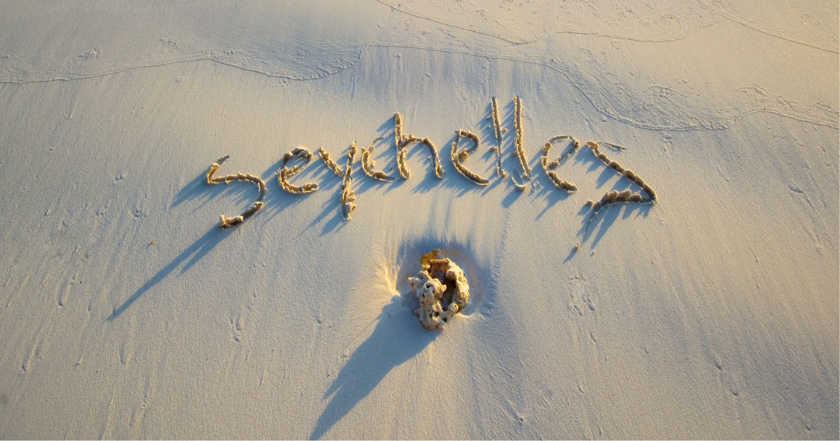 Seychelles written in the sand