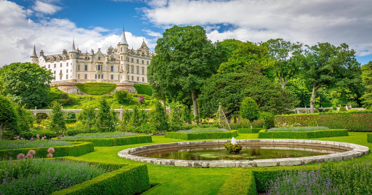 View of Dunrobin Castle with gardens, Scotland