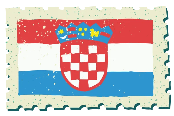 A vintage-style stamp with the flag of Croatia.