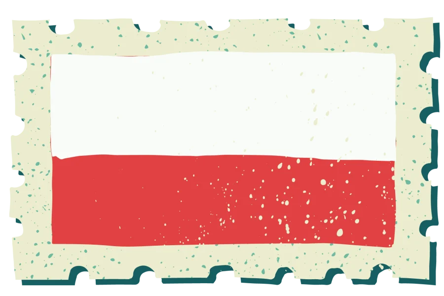 A vintage-style stamp with the flag of Poland.