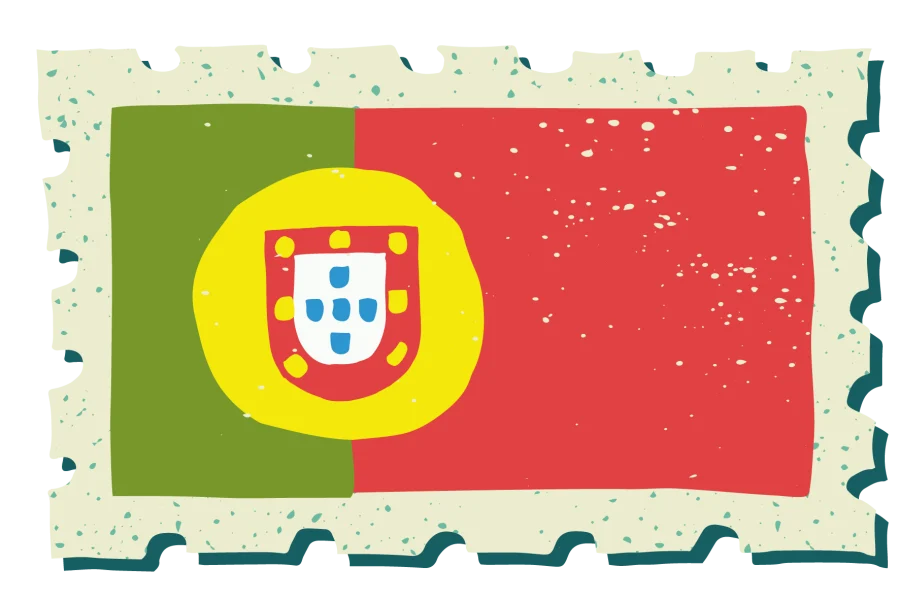 A vintage-style stamp with the flag of Portugal