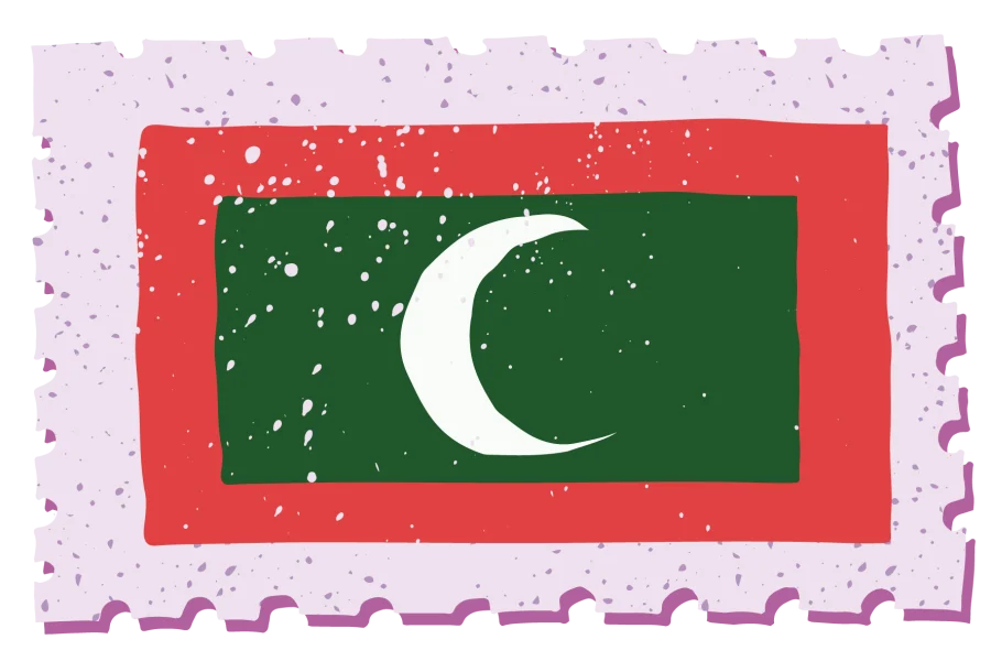 A vintage-style stamp with the flag of Maldives.