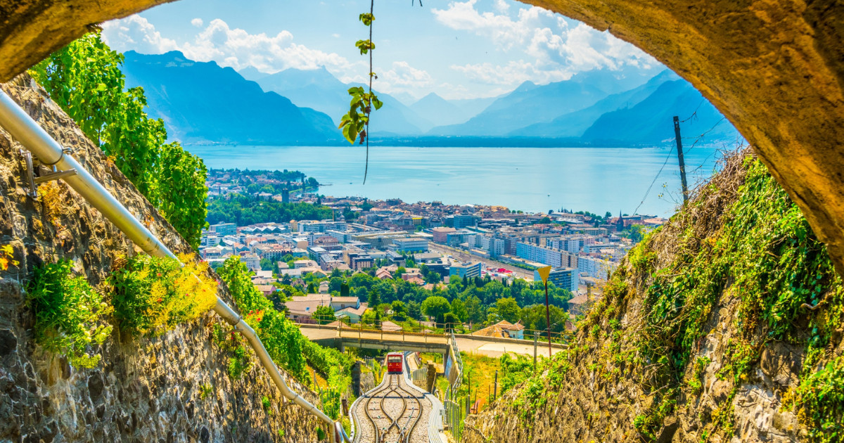 funicular at Vevey ascending to Mont Pelerin in Switzerland