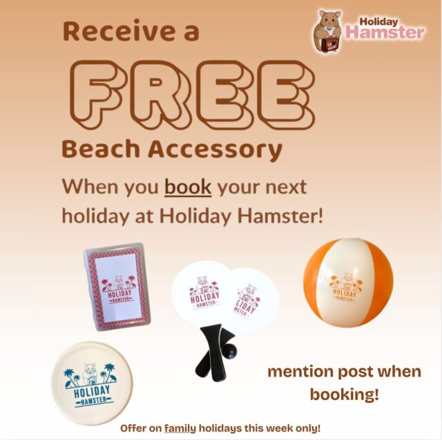 💛 Get a FREE Holiday Beach Accessory! 💛

Popping in to plan your family getaway? Book your trip in-store this week and we’ll treat you to a fun beach accessory! 🏝️

Choose from... a Holiday Hamster beach ball, bat & ball set, cards or frisbee to take with you!

It’s our little way of saying thanks and making your next family holiday even more fun 🐹

📞 Call us: 01422 823219
📧 Email us: <span style=