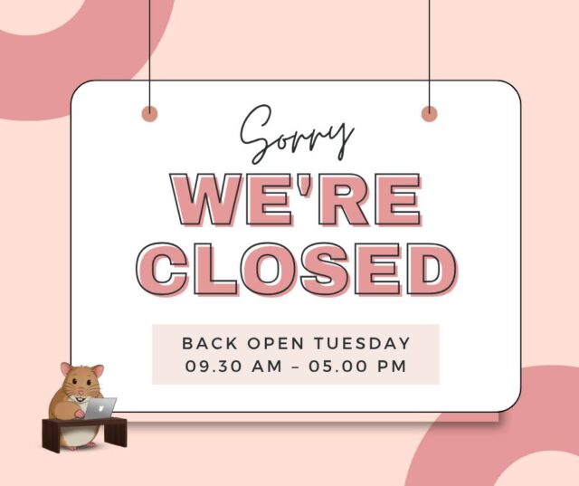 📢 SHOP CLOSED TODAY 📢 

We're closed today for a team training day to help us continue offering you the best service! In the meantime, you can still reach us by email, and we'll get back to you as soon as possible ✨

We'll be back open as normal on Tuesday from 9am–5:30pm!

Thank you for your understanding! 🐹
